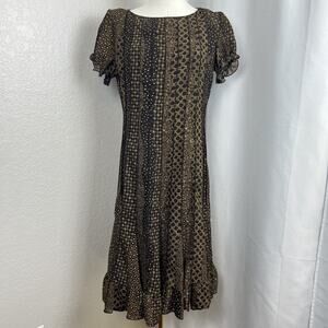 VTG Indie Dress Womens 8 Brown Geometric Cottagecore Boho Retro 70s Style‎